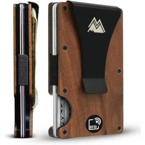 New Minimalist Wallet for Men Slim RFID Wallet Natural Walnut Wood & Scratch